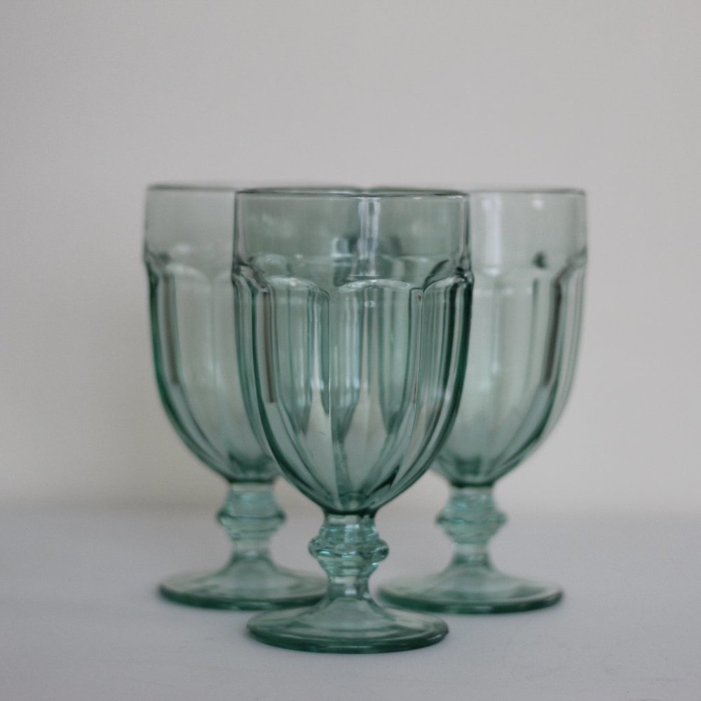 Vintage Libbey Green Duratuff Water Goblets